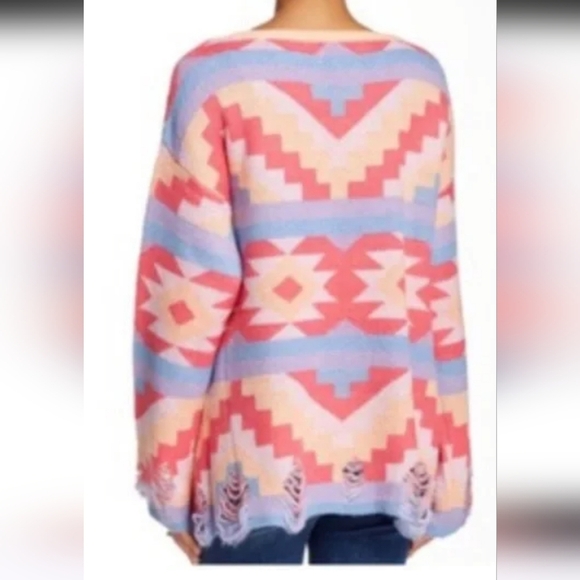 WILDFOX Desert Drive Multicolor PatternedSweater in Acid Pink. Size Small - Picture 4 of 15
